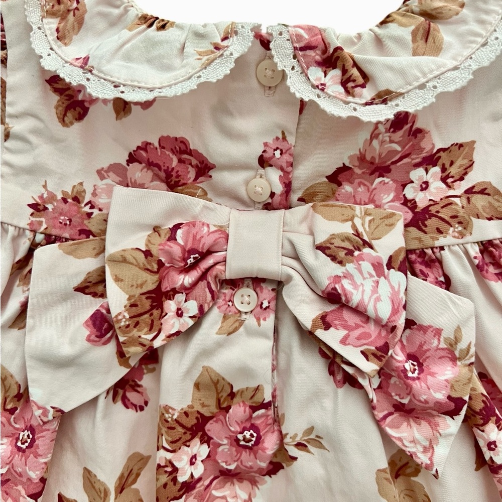 Janie And Jack Dress Girls 12-18 Months Pink Floral Bow Ruffle Cotton Party - Picture 3 of 9